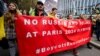 Протест за да се спречат спортистите од Русија и Белорусија да учествуваат на Олимпијадата 2024 година во Париз поради војната против Украина. Лозана, Швајцарија, 25 март 2023 година