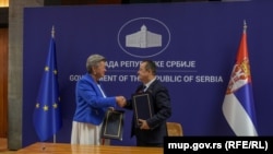Ilva Johanson, komesarka Evropske unije za unutrašnje poslove i migracije i ministar unutrašnjih poslova Srbije Ivica Dačić, Beograd, 25. jun 2024. 