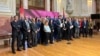 Članovi koalicije "Srbija protiv nasilja" na konferenciji za novinare u Skupštini Srbije, 11. mart 2024.