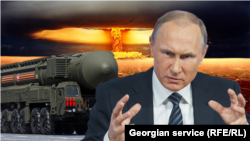Владимир Путин жана Орусиянын өзөктүк куралы. Коллаждык сүрөт.
