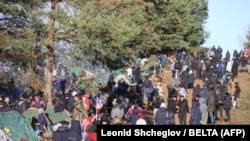 Migranți, la granița polono-bielarusă, pe 9 noiembrie 2021.