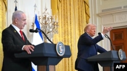 Donald Trump és Benjámin Netanjáhú sajtótájékoztatója 2025. február 4-én Washingtonban
