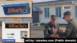 Detalj iz pozadine fotografije na vojnoj bazi u Bjelorusiji prikazuje digitalni monitor koji mjeri radijaciju.