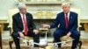 АҚШ президенті Дональд Трамп (оң жақта) пен Израиль премьер-министрі Биньямин Нетаньяху. Ақ үй, Вашингтон, АҚШ, 7 сәуір, 2025 жыл.