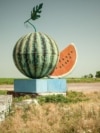 Ukraine - a sculpture pays tribute to watermelon fields in Kherson region - screen grab