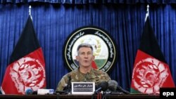 U.S. Army General John Nicholson, Commander of Resolute Support forces and U.S. forces in Afghanistan, speaks during a news conference in Kabul on April 14, 2017