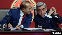 Armenia - President Serzh Sarkisian and parliament speaker Hovik Abrahamian at a congress of the ruling Republican Party, Yerevan, 15Dec2012.