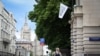 The flag of the Islamic Emirate of Afghanistan flies from the Afghan embassy in Moscow on July 4, 2025.
