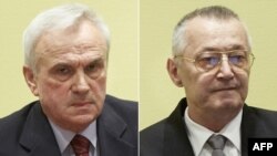 Йовица Станишич (л) і Франко Симатович (п) на комбінованому фото з Гаазького трибуналу, 2013 рік