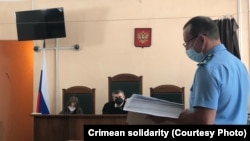 Окупований Крим. Російський прокурор на засіданні суду у справі фрілансера Крим.Реалії Владислава Єсипенка в Сімферополі 15 липня 2021 року